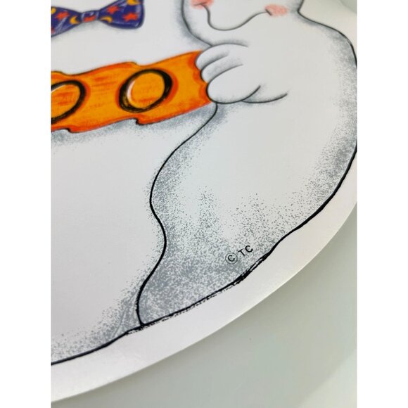 Halloween Ghost Trio BOO Set of 4 Vinyl Circle Placemats Happy Cute Bow Tie - Picture 3 of 13